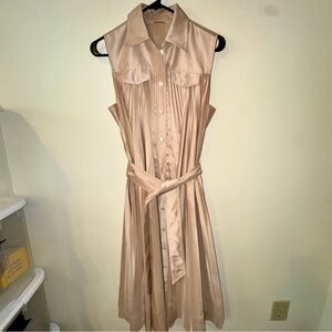 Elie Tahari Beige Sleeveless Midi Pleated Dress